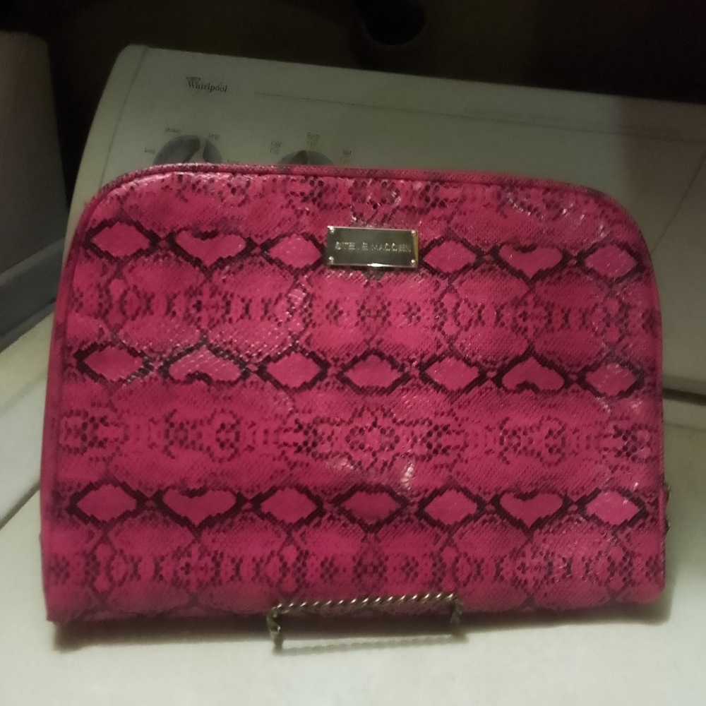Steve Madden Vibrant Pink Snake Print Cosmetic Bag